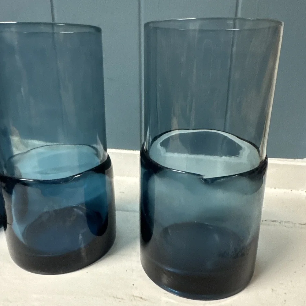 Pier‎ 1 Imports Double Dipped Teal BLUE 3 Hand-Blown Glass Tumblers Replacement